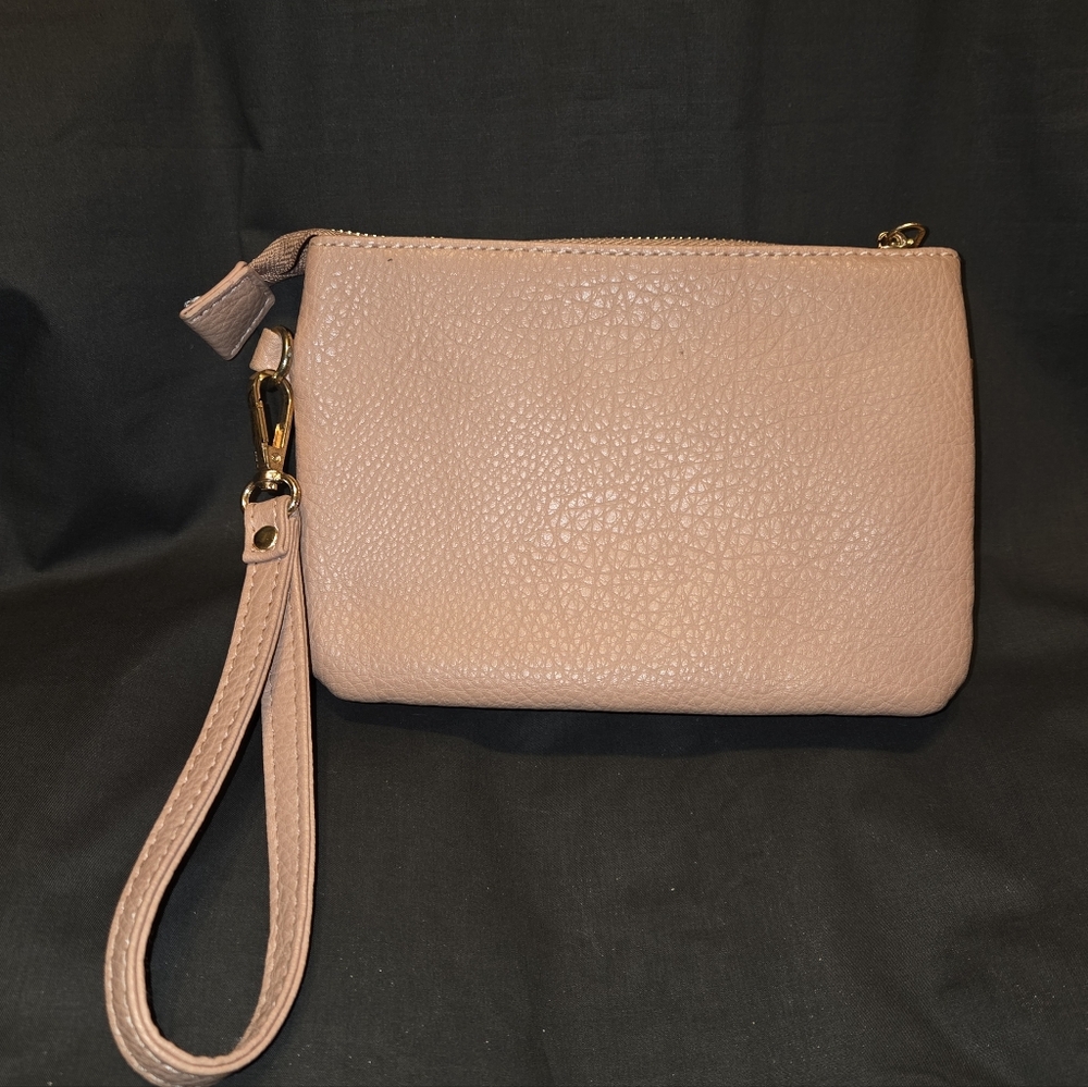Ballet Pink/Tan Zippered Wristlet Wallet